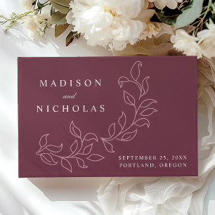 Livro De Visitas Elegante Foto de Folhas de Merlot em Cascata Casam