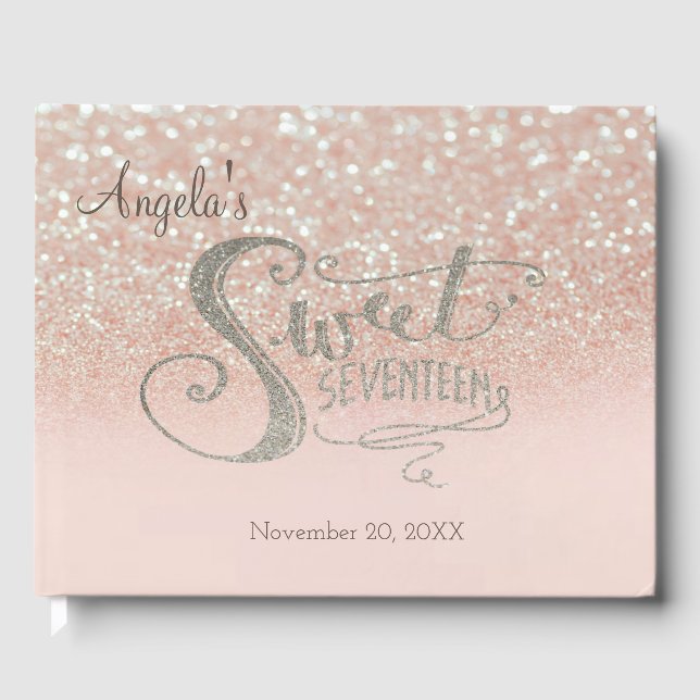 Livro De Visitas Elegante Glitter Bokeh Ombre, Doce 17 (Frente)