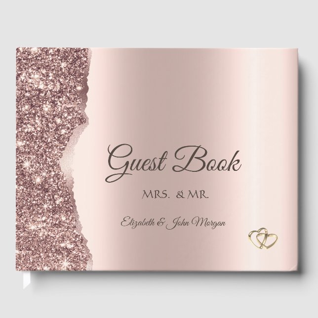 Livro De Visitas Elegante Glitter Script Dourado Rosa  (Frente)