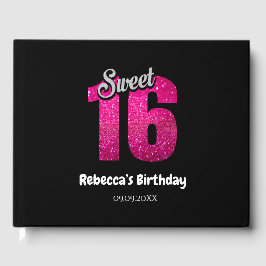 Livro De Visitas Elegante Glitter Sparkle Sweet 16 Aniversário