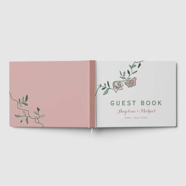 Livro De Visitas Elegante Greenery Floral Dusty Rosa Wedding (Completo)