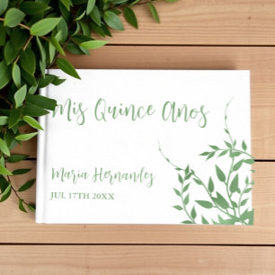 Livro De Visitas Elegante Greenery Quinceañera