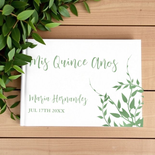 Livro De Visitas Elegante Greenery Quinceañera (Criador carregado)