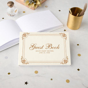 Livro De Visitas Elegante Ivory Copper Vintage Flourish Chá de fral