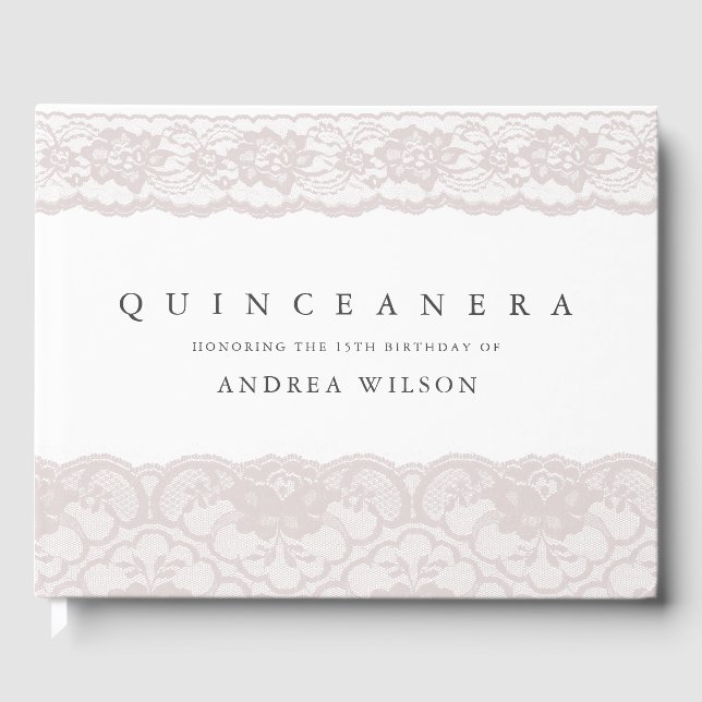 Livro De Visitas Elegante Lace Quinceanera 15 Festa de aniversário (Frente)