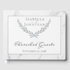 Livro De Visitas Elegante Marble e Wreath Weding Guest Book