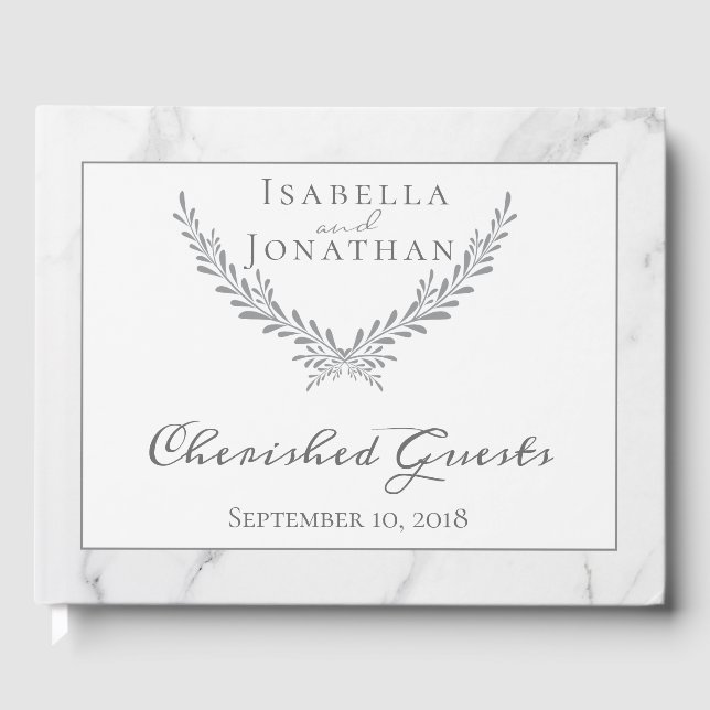 Livro De Visitas Elegante Marble e Wreath Weding Guest Book (Frente)
