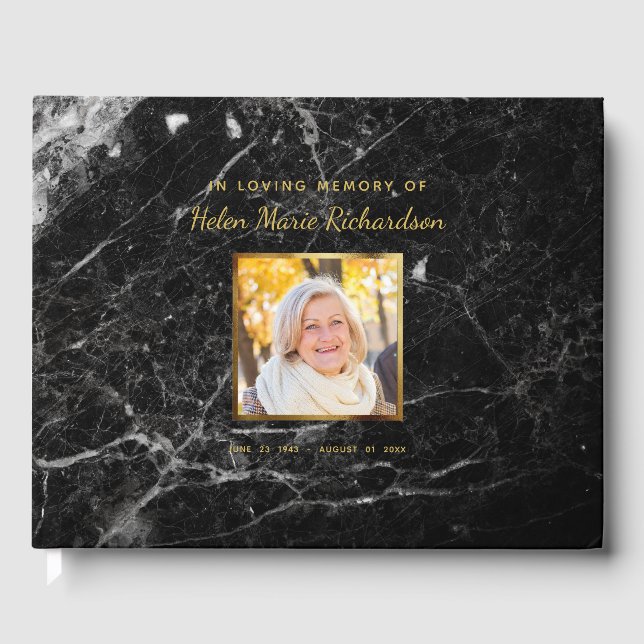 Livro De Visitas Elegante Marble Foto Dourada Funeral Memorial (Frente)