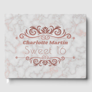 Livro De Visitas Elegante Marble Rosa Dourado Sweet 16 Aniversário