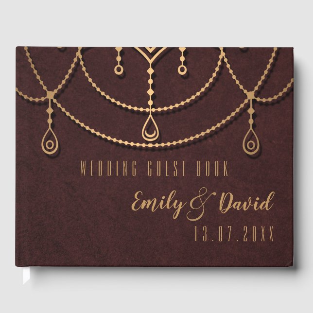 Livro De Visitas Elegante Maroon Red Indian Traditional Design (Frente)