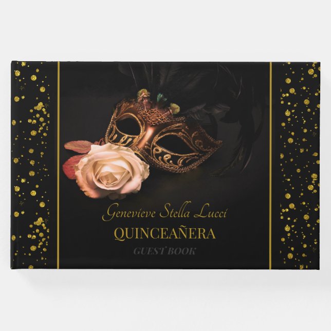 Livro De Visitas Elegante Mascarada e Rosa Branca (Frente)