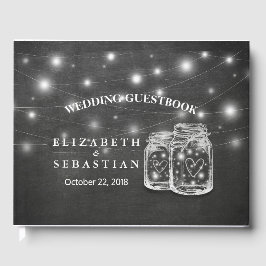 Livro De Visitas Elegante Mason Jar String Luzes Chalkboard Casamen