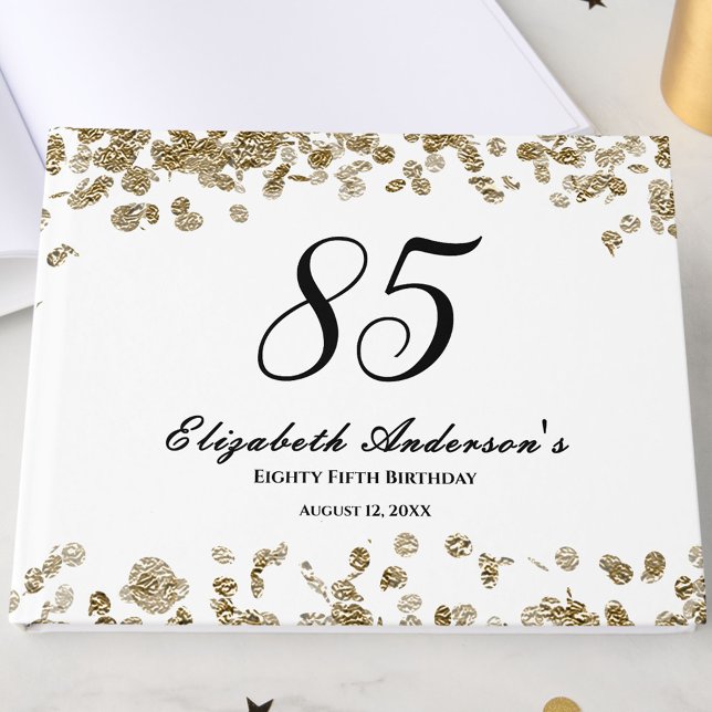 Livro De Visitas Elegante Minimalista Preto e Dourado 85º Aniversár (Criador carregado)