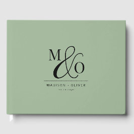 Livro De Visitas Elegante Moderno Monograma Casamento Verde