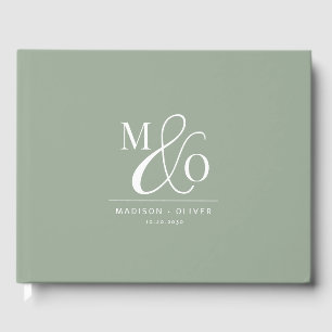 Livro De Visitas Elegante Moderno Monograma Casamento Verde