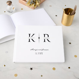Livro De Visitas Elegante Monograma Inicial Duplo com Flare Casamen