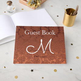 Livro De Visitas Elegante Monograma Rústico de Terracota para Casam