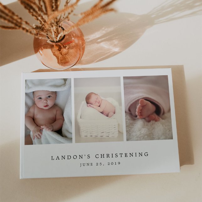 Livro De Visitas Elegante Multi-Foto Christening ou Baptism (Criador carregado)
