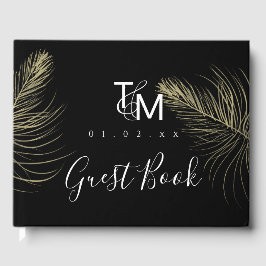 Livro De Visitas Elegante Pena Desenhada à Mão em Ouro Casamento Ch