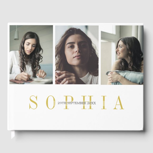 Livro De Visitas Elegante Personal 3 Photo Bat Mitzvah (Frente)