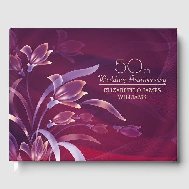Livro De Visitas Elegante Plum Floral 50º Aniversário (Frente)