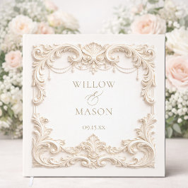 Livro De Visitas Elegante Quadrado Barroco em Marfim