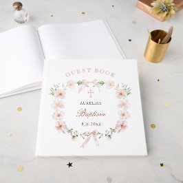 Livro De Visitas Elegante Quadro Floral Rosa Bege Batismo