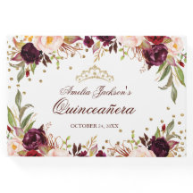 Elegante Quinceanera Floral Dourada Burgundy