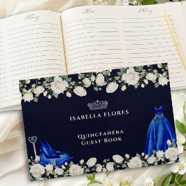 Livro De Visitas Elegante Quinceanera Floral Princesa Vestida Azul