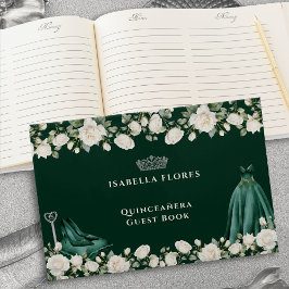 Livro De Visitas Elegante Quinceanera Floral Princesa Vestida Verde