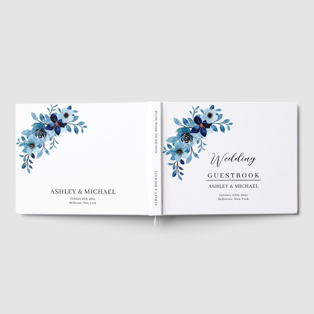 Livro De Visitas Elegante Ramalhete de Flores de Aquarela Azul Empo (Completo)