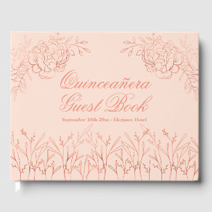 Livro De Visitas Elegante Rosa Dourado Traço Forte Quinceanera