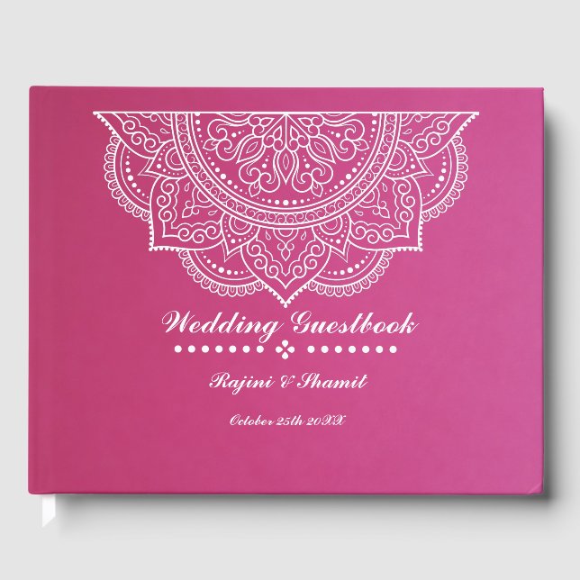 Livro De Visitas Elegante rosa e branca Paisley Mandala (Frente)