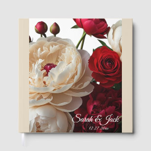 Livro De Visitas Elegante Rosa vermelha e Cream Peony