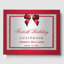 Livro De Visitas Elegante Ruby Red & Silver Glitter aniversário de 