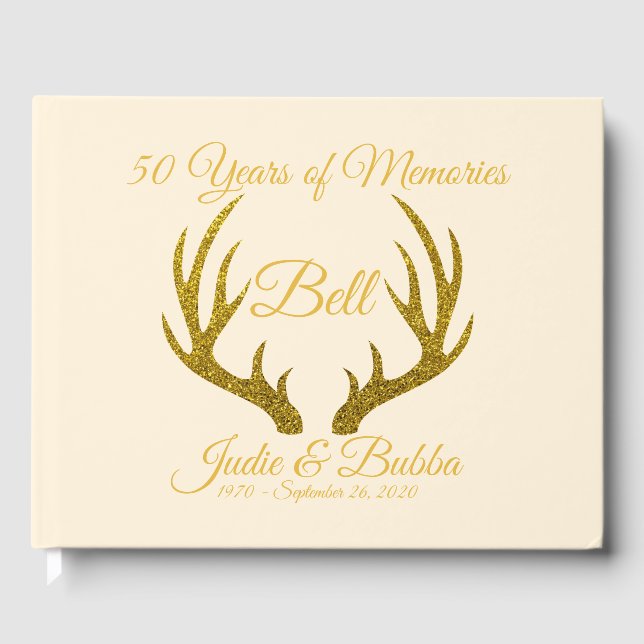 Livro De Visitas Elegante Russo Dourado Deer Antlers 50º Aniversári (Frente)