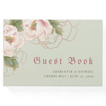 Elegante Sage e Blush Peony Floral Guest Book