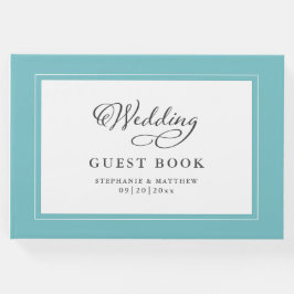 Livro De Visitas Elegante Script Aqua Weding Guestbook Fronteira Ch