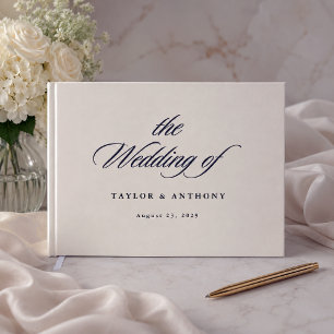Livro De Visitas Elegante Script de Caligrafia em Marfim Casamento