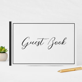 Livro De Visitas Elegante Script de Caligrafia Preto e Branco  
