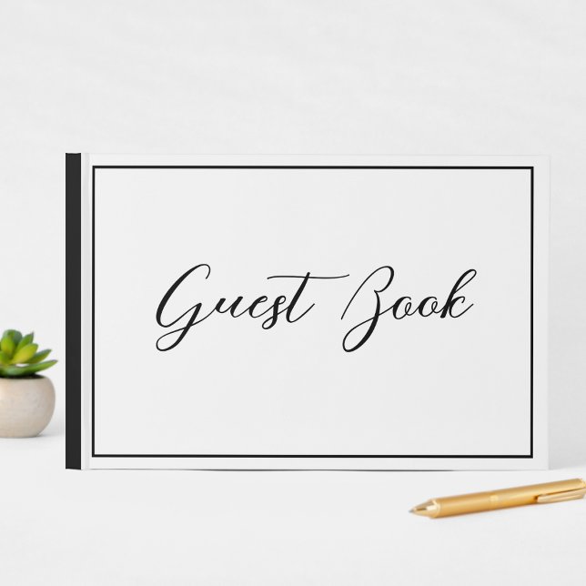 Livro De Visitas Elegante Script de Caligrafia Preto e Branco   (Criador carregado)