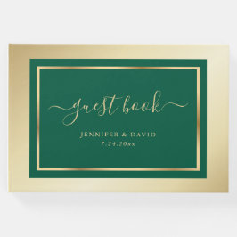 Livro De Visitas Elegante Script Emerald Green e Dourado Casamento