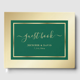 Livro De Visitas Elegante Script Emerald Green e Dourado Casamento
