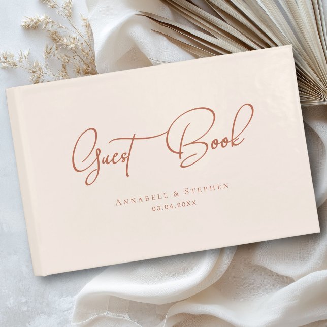 Livro De Visitas Elegante, Script Font, Beige Wedding (Personalized Elegant, Script Font, Beige Wedding Guest Book.)