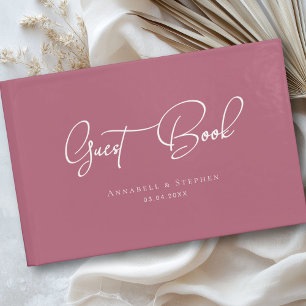 Livro De Visitas Elegante, Script Font, Casamento Vermelho-Cereja