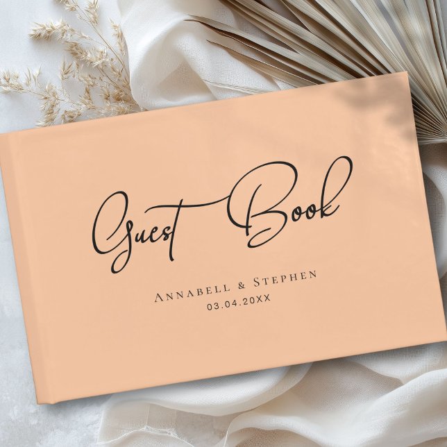Livro De Visitas Elegante, Script Font, Peach Wedding (Elegant, Script Font, Orange Wedding Guest Book)