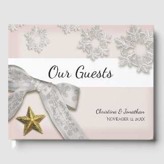 Livro De Visitas Elegante Snowflakes Casamento no inverno Guest Boo