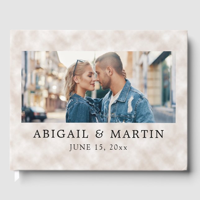 Livro De Visitas Elegante Tan 2 Photo Wedding Node Groom (Frente)