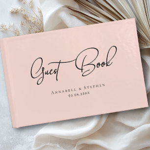 Livro De Visitas Elegante, Tipo de Letra Script, Casamento Cor-de-R