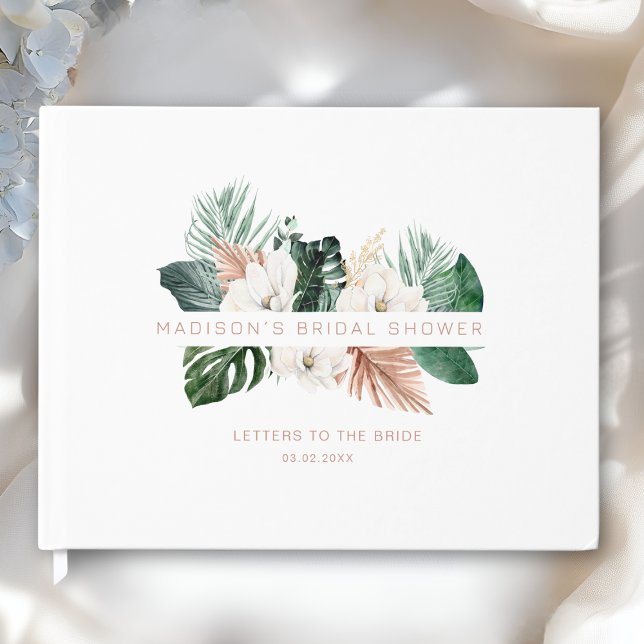 Livro De Visitas Elegante, Tropical, Chá de Bebê das Noivas com Mui (Elegant Tropical Leafy Custom Bridal Shower Guest Book)